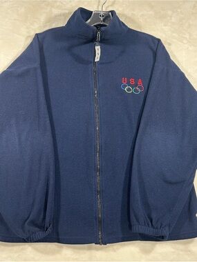 Vintage 90s Team USA Olympics Fleece Jacket Full Zip Navy L Made in USA